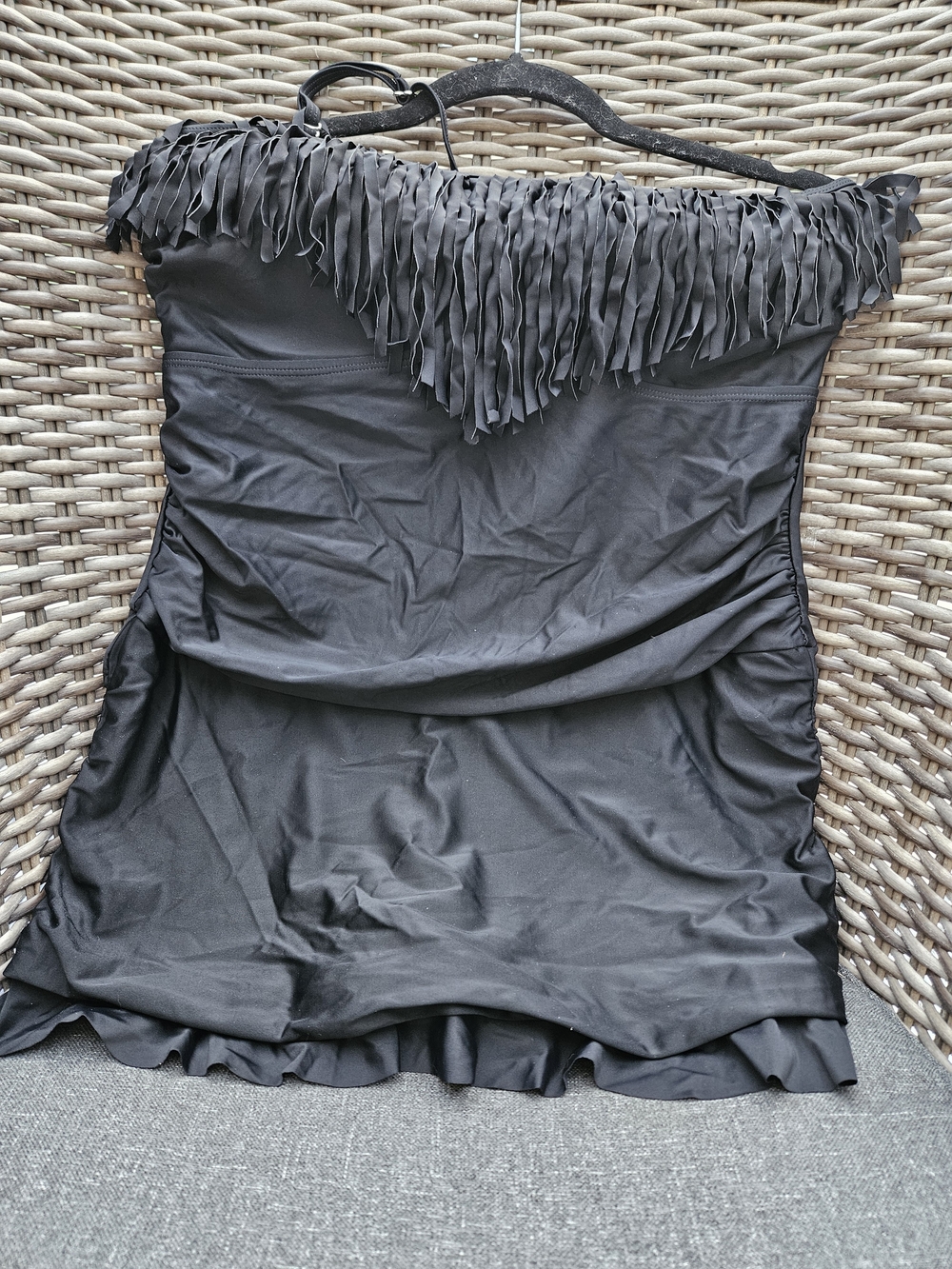 Fringed Strapless Black Women’s Dress